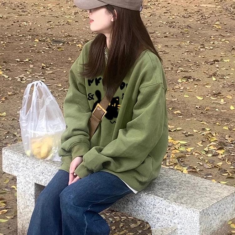 Cotton-like Polyester Composite Milk Fiber 320g, Silver Fox Fur 420g, Round Neck Hooded Two-Cap Loose Sweatshirt