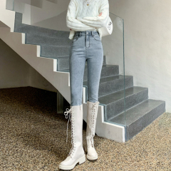 Personalized Peach Hip Denim Jeans for Women, Small Frame Spring New Arrival High-Waist Slimming Tight Fleece Ankle Pants