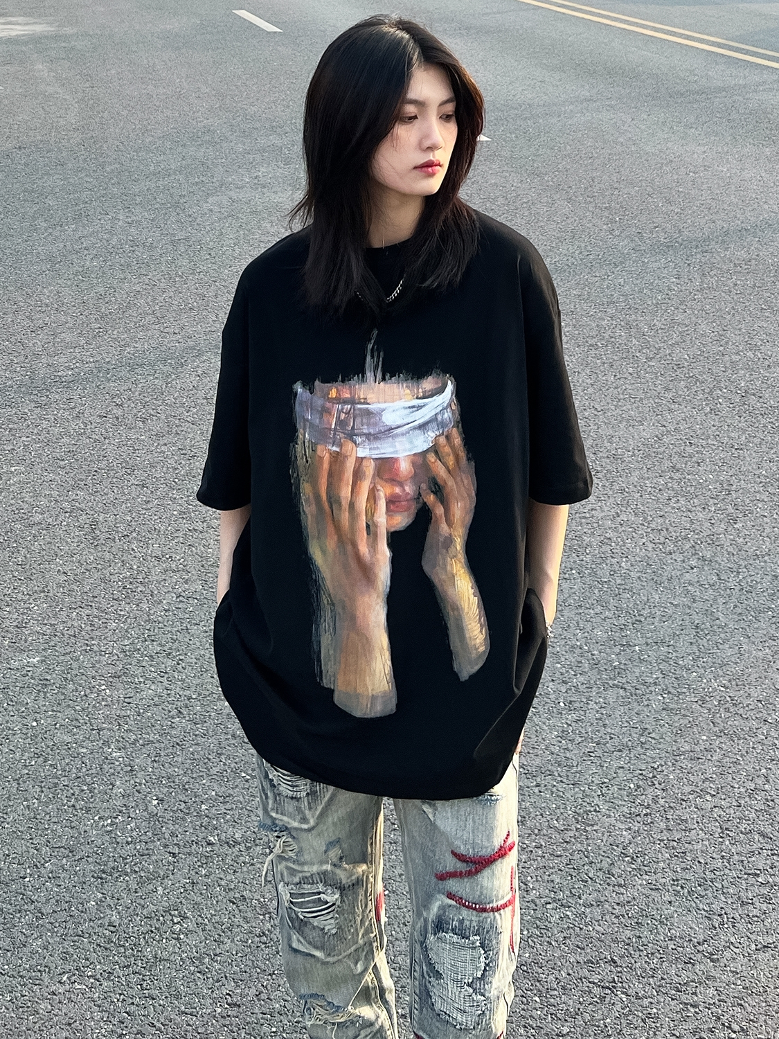 New 6535 cotton summer Hong Kong style printed T-shirt
