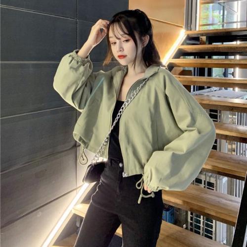 Korean student versatile coat female 2021 new loose fashion short casual drawstring cardigan top trend