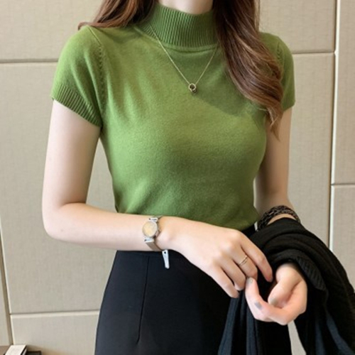 Half high neck and half sleeve sweater for women in autumn and winter with sweater inside, slim and short vest top outside