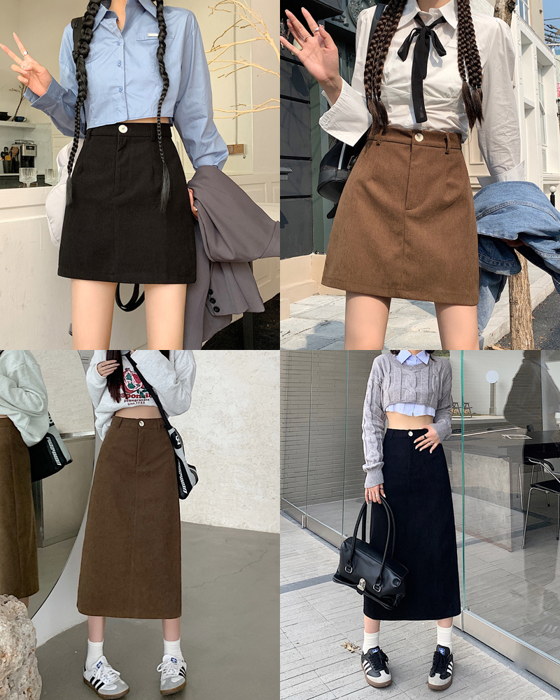 Real shot real price Corduroy skirt women's A-line high waist 2022 autumn and winter new short skirts are thin and long skirts