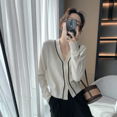 Contrast thread fragrance granny knitted cardigan coat women's design sense slim short top