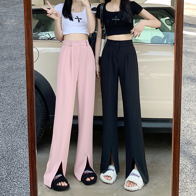 Real shot of 2023 new casual elastic waist suit pants with slits under pants