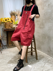 歐洲站2021春季高腰顯瘦大碼休閒連體褲韓版時尚五分闊腿背帶褲女