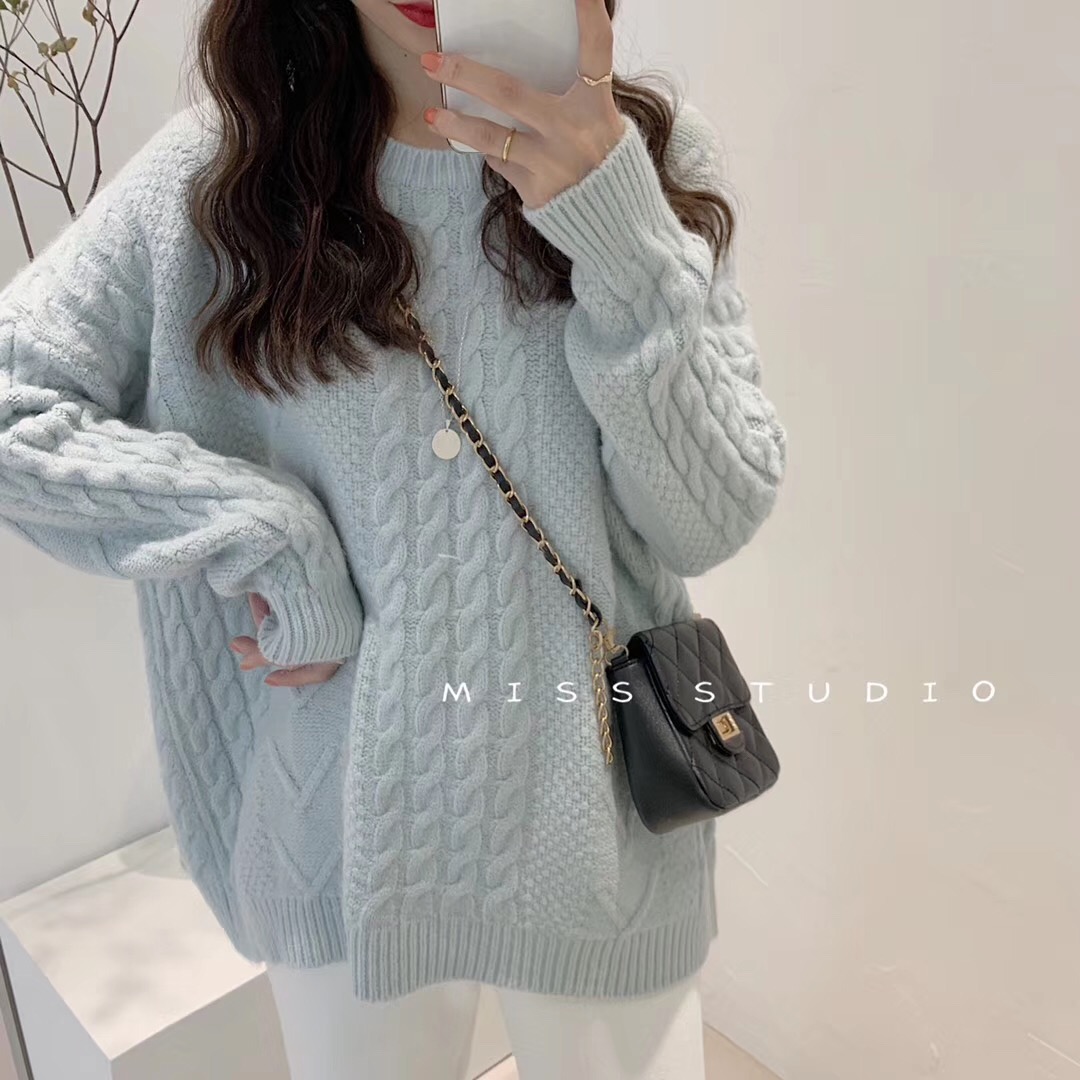 Cost effective high temperature warm twist round neck twist wool loose sweater