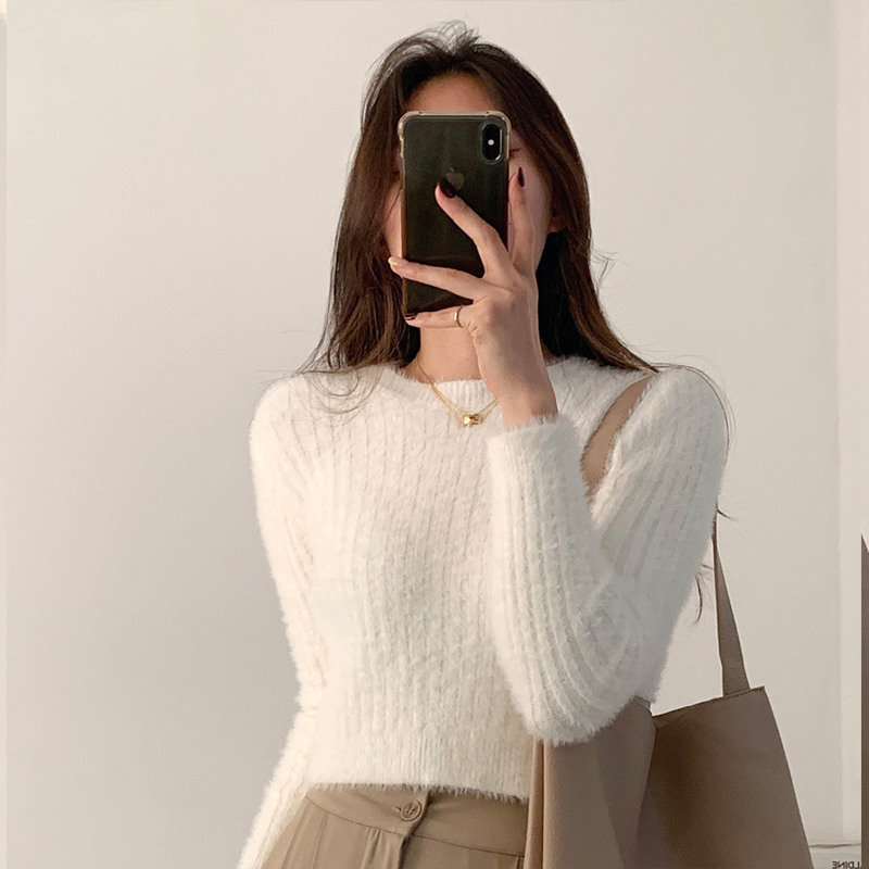 Real price mink wool round neck Pullover Sweater women's foreign style versatile solid color super soft waxy bottomed sweater