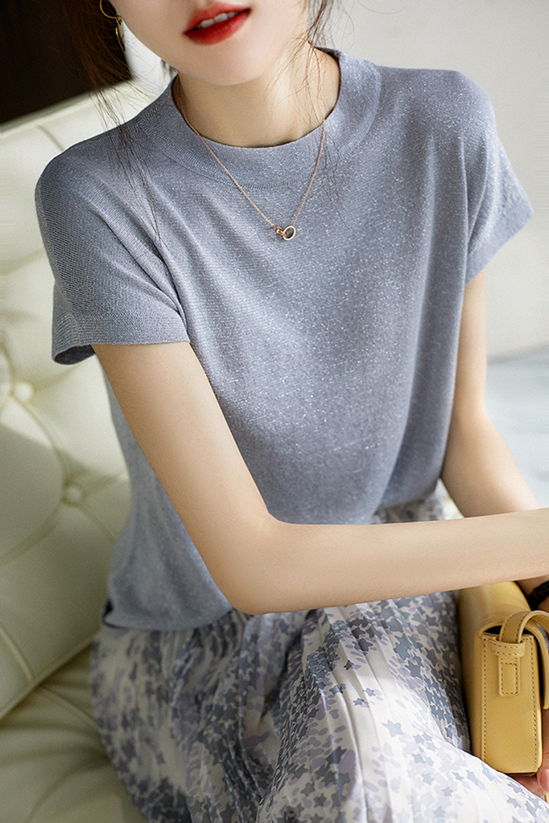 /Xiaohan Pavilion / fashionable soft power, glittering, charming, thin fried street, light and breathable knitted t-net red shirt