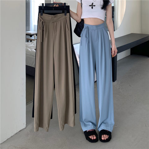 Mop pants casual pants women spring and summer Korean version of 2022 new lazy wind high waist slim rope wide leg pants ins