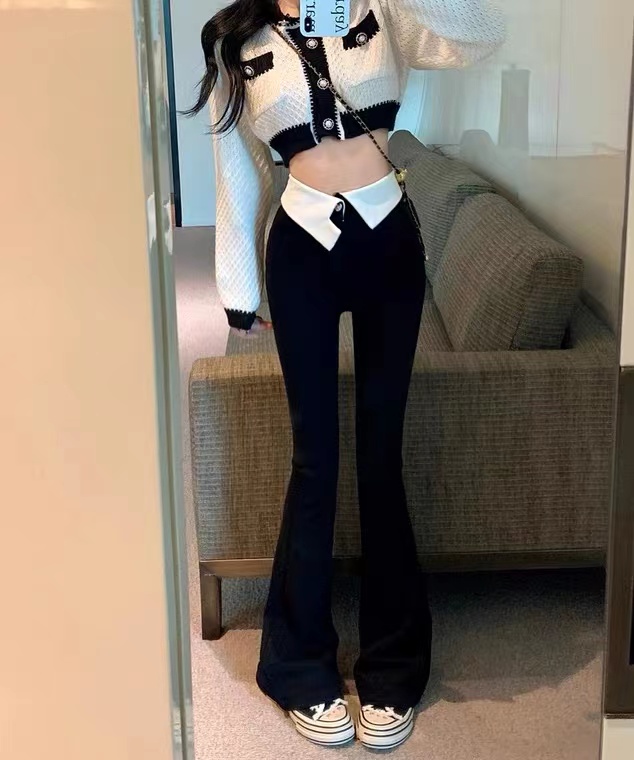 Non-real shot of the original fabric flared casual pants autumn design wide-leg flared pants