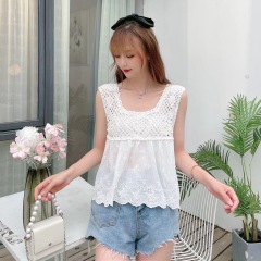 Retro sweet summer top vest hollow out hook flower suspender sleeveless bottom coat