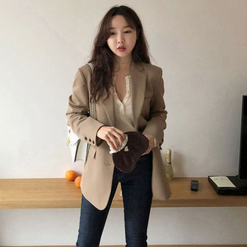 Suit women's top South Korea spring and autumn 2020 ins retro port wind net red design sense small suit coat fashion