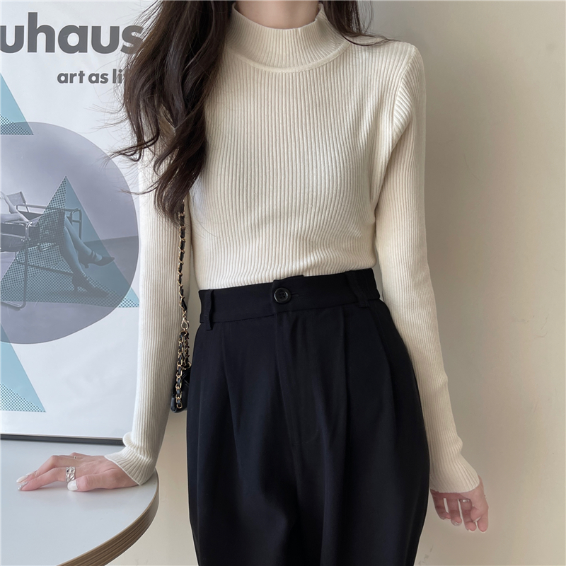 Real price ~ autumn and winter new half high collar long sleeve slim fit simple Pullover wool sweater women's 17 colors