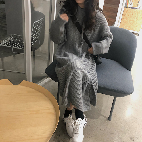 Real auction real price winter and Korean knitted warm hooded dress all detected