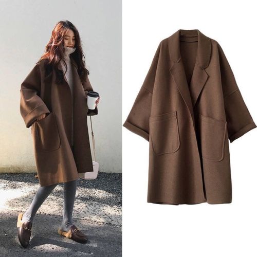 Autumn and winter loose oversize silhouette woolen coat for women