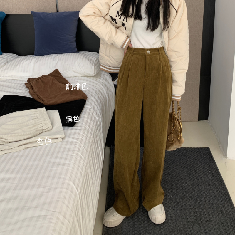 Real price Korean Vintage corduroy pants lazy style casual wide leg pants versatile slim casual pants