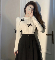 實拍實價毛衣套頭秋冬新款修身內搭蝴蝶結針織衫上衣潮