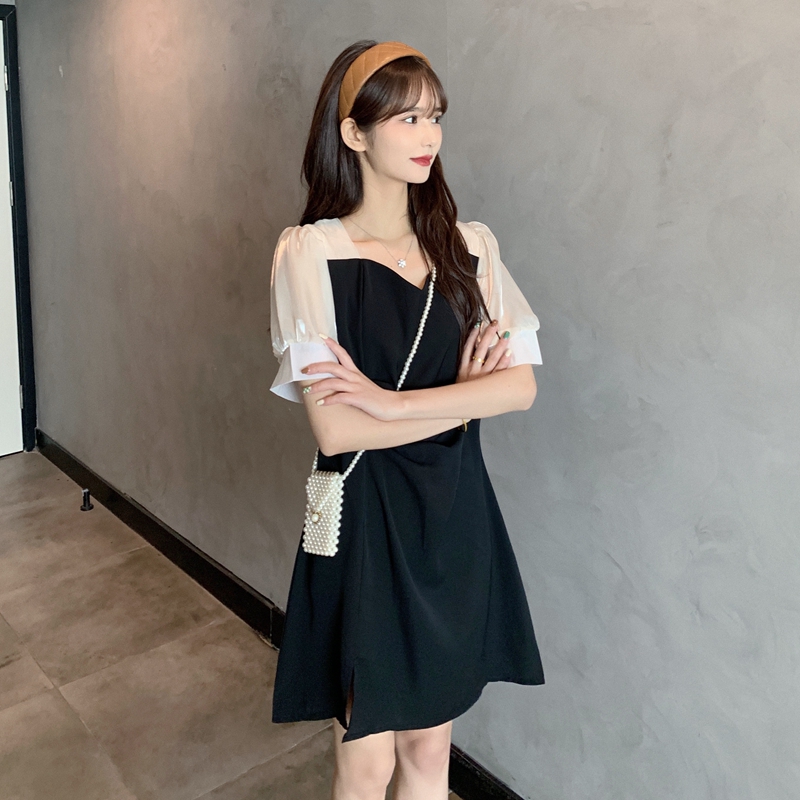 Real shooting of summer new fat mm French dress, slim and foreign style short sleeved skirt