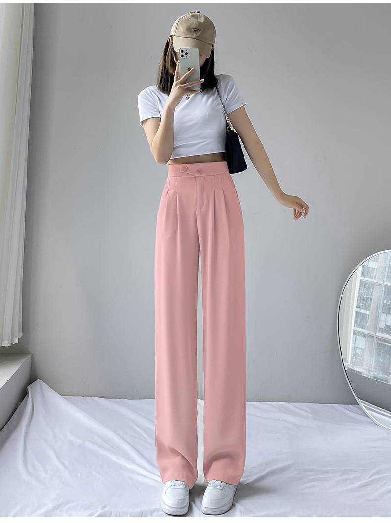 2022 summer thin ice silk floor dragging wide leg pants women's small high waist suit pants loose casual straight women's pants