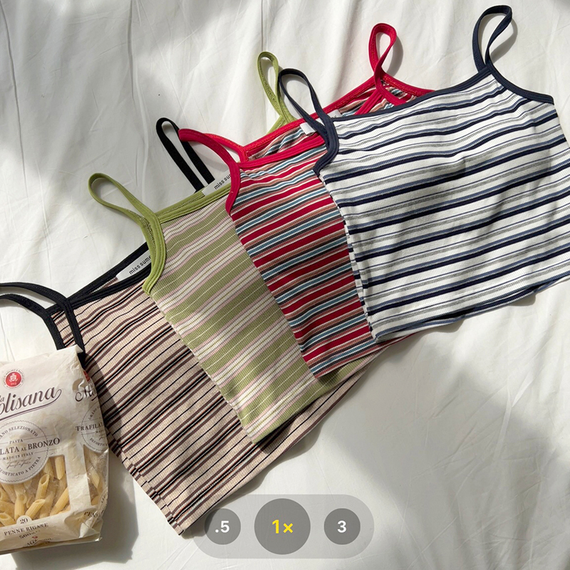 Net price does not decrease real shot 2023 spring and summer new striped color belt chest pad camisole women's Korean version slimming top