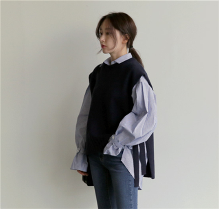 Korean versatile crew neck loose lace up Sweater Vest