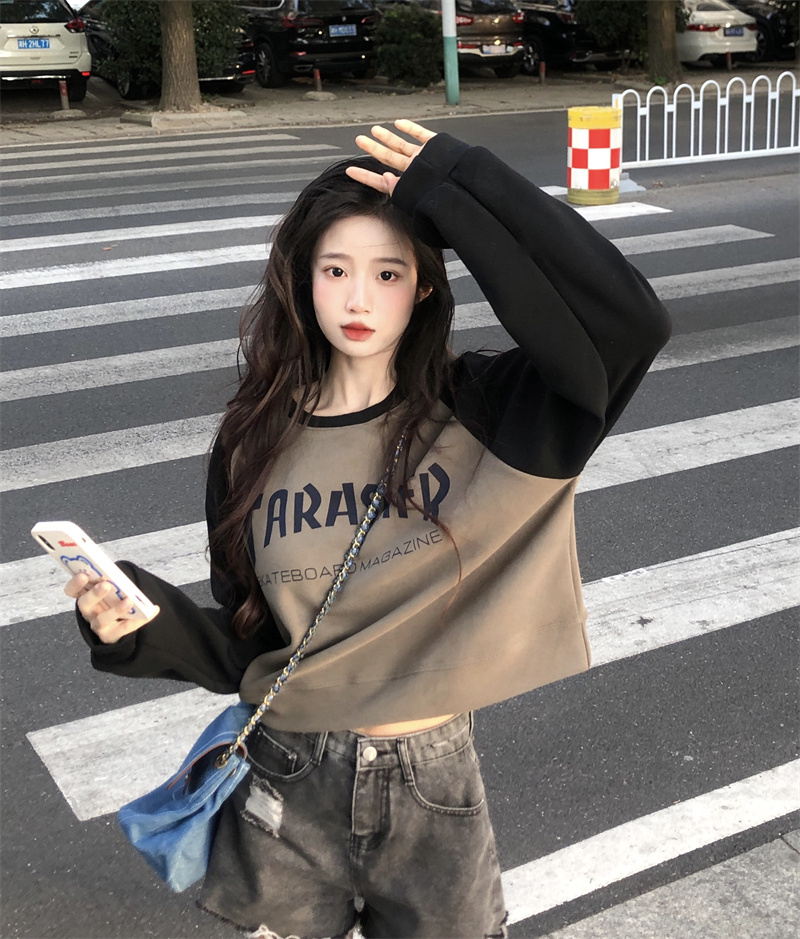 Real shot pure desire hot girl sweet and spicy casual high street all-match sweater print loose women's top trend