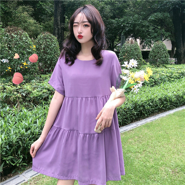 Real photo loose dress 2021 new skirt women's short sleeve T-shirt skirt A-line baby skirt small and thin
