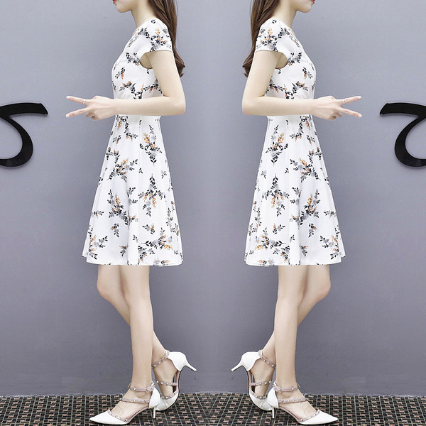 Dress women's summer dress new Korean fashion floral slim fit short sleeve mid long summer dress