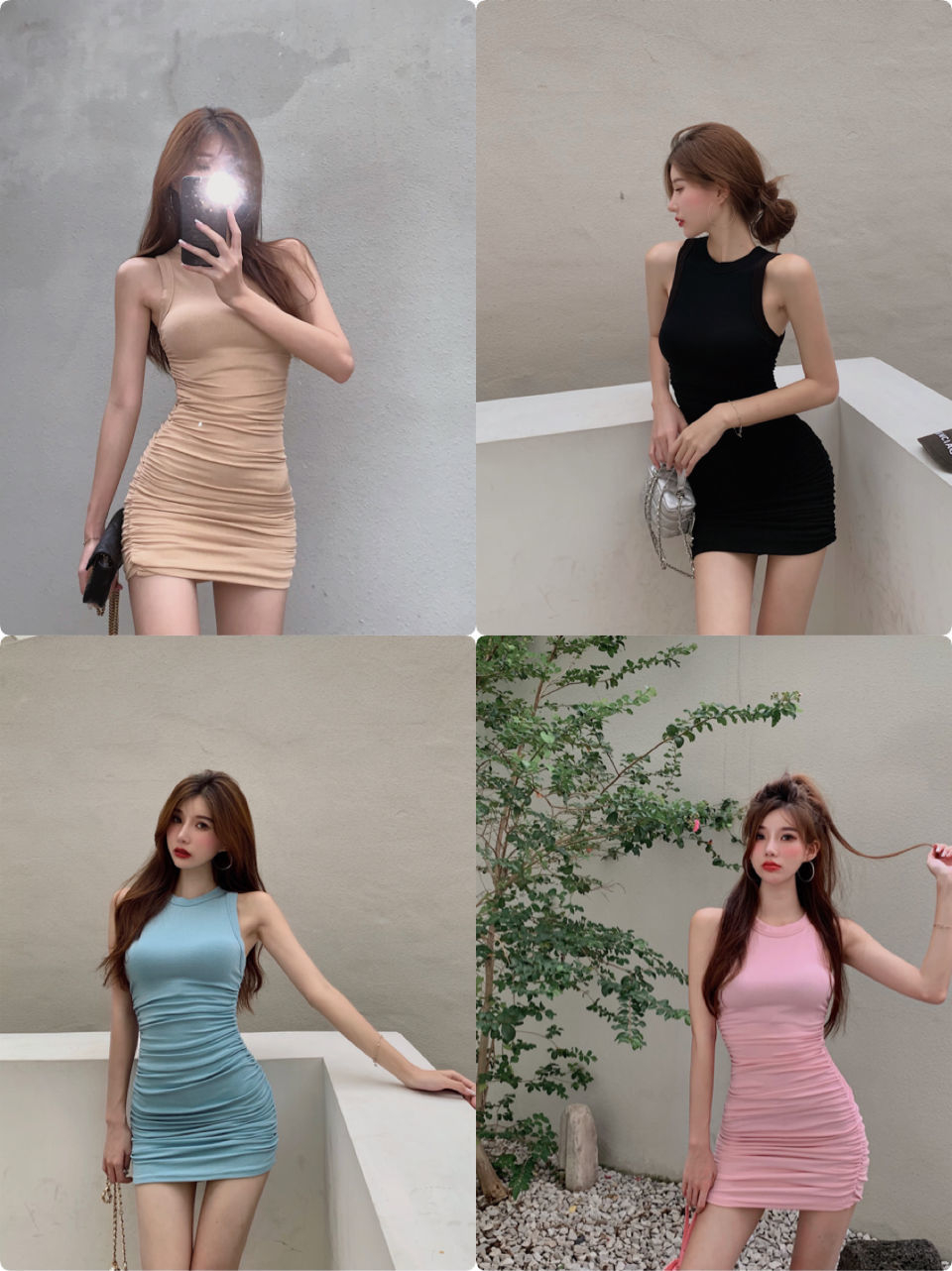 2022 summer high street Spice Girls slim fitting sleeveless versatile four-color dress Korean version pure want to show thin Hip Wrap Skirt