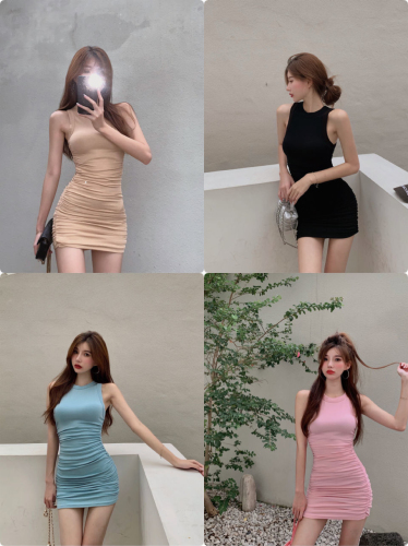  summer high street Spice Girls slim fitting sleeveless versatile four-color dress Korean version pure want to show thin Hip Wrap Skirt