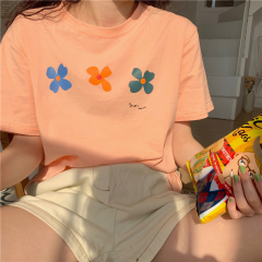 Real photo real price funny little flower letter printing short sleeve loose shirt