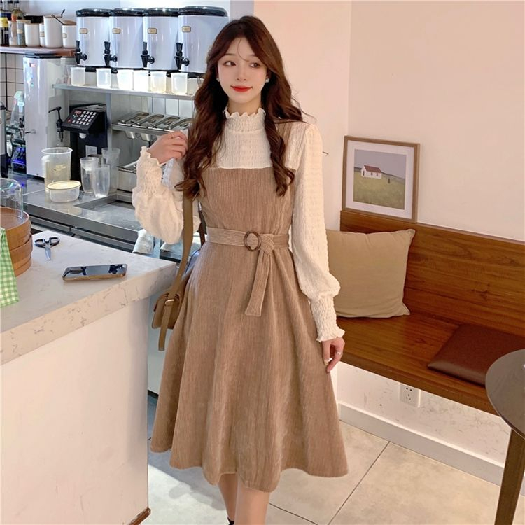 Autumn and winter plus-size women's temperament lady fake two-piece western-style bottoming skirt all-match advanced waist slimming dress