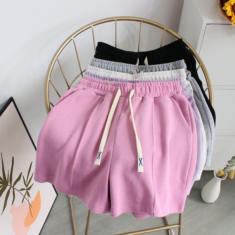 Embroidered casual sports shorts women's summer and Korean version new loose and thin and versatile pure color Yoga Fitness home hot pants