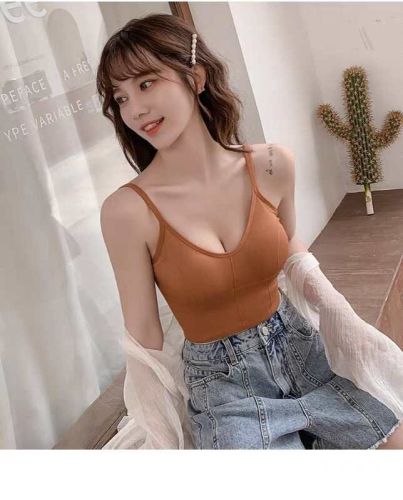 Kaka net red same type of suspender with vest women's sleeveless top with breast pad can be adjusted outside and bottomed underwear