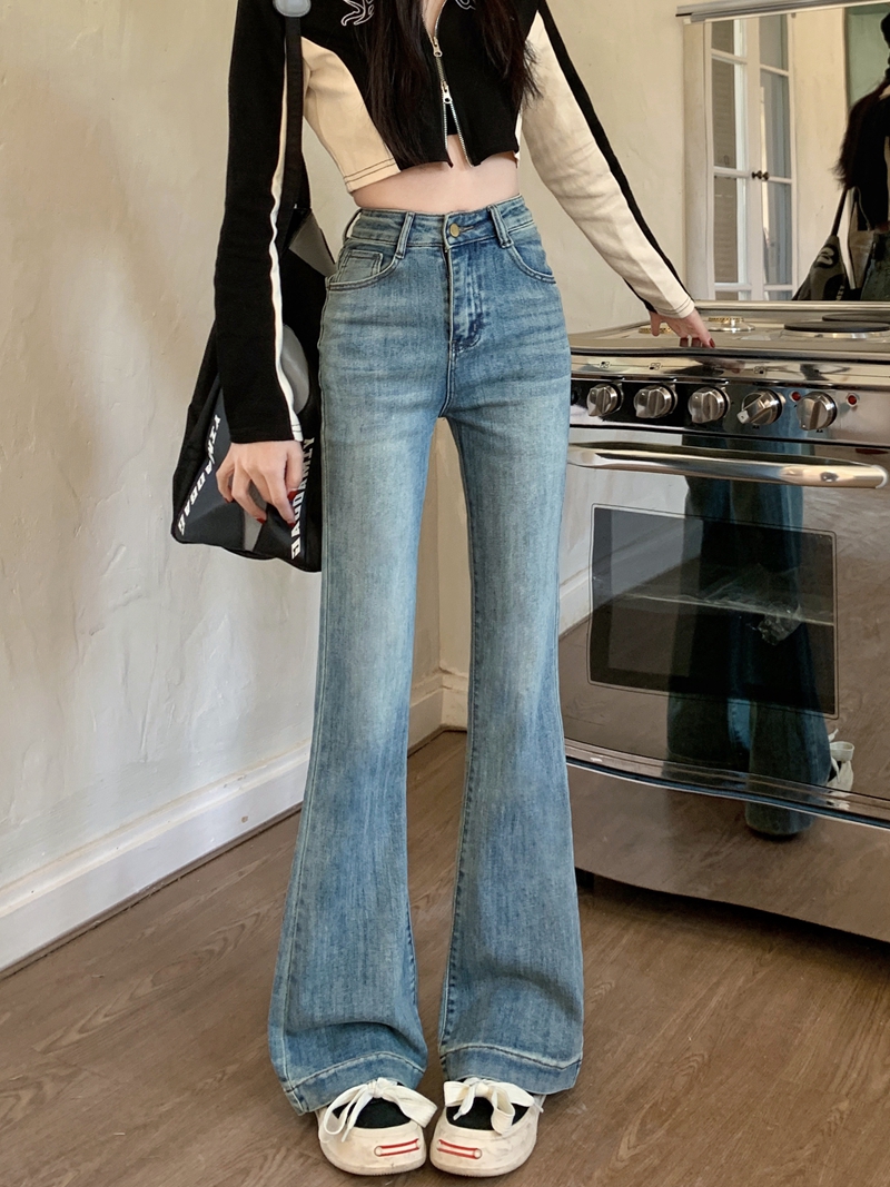 Real shot real price#Stretch micro-laden jeans women's design sense back waist button mopping pants