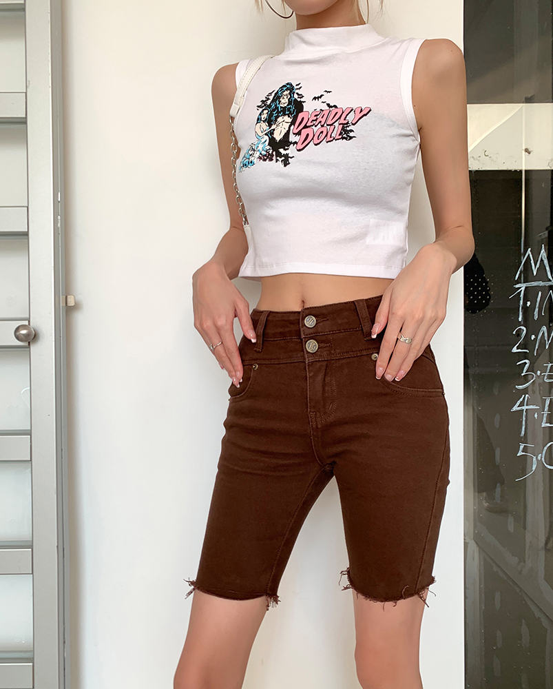 Actual shooting of 2022 summer new American Retro High Waist skinny jeans women's raw edge Capris sports cycling pants