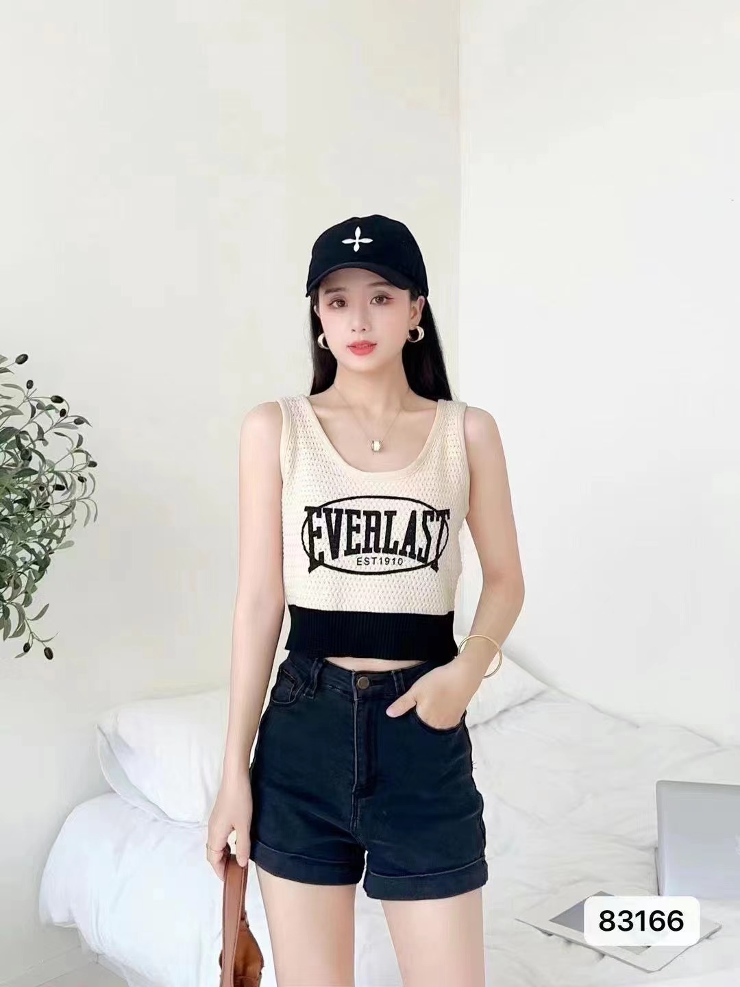 2023 new summer style Korean style simple double U-neck letter printed slim vest