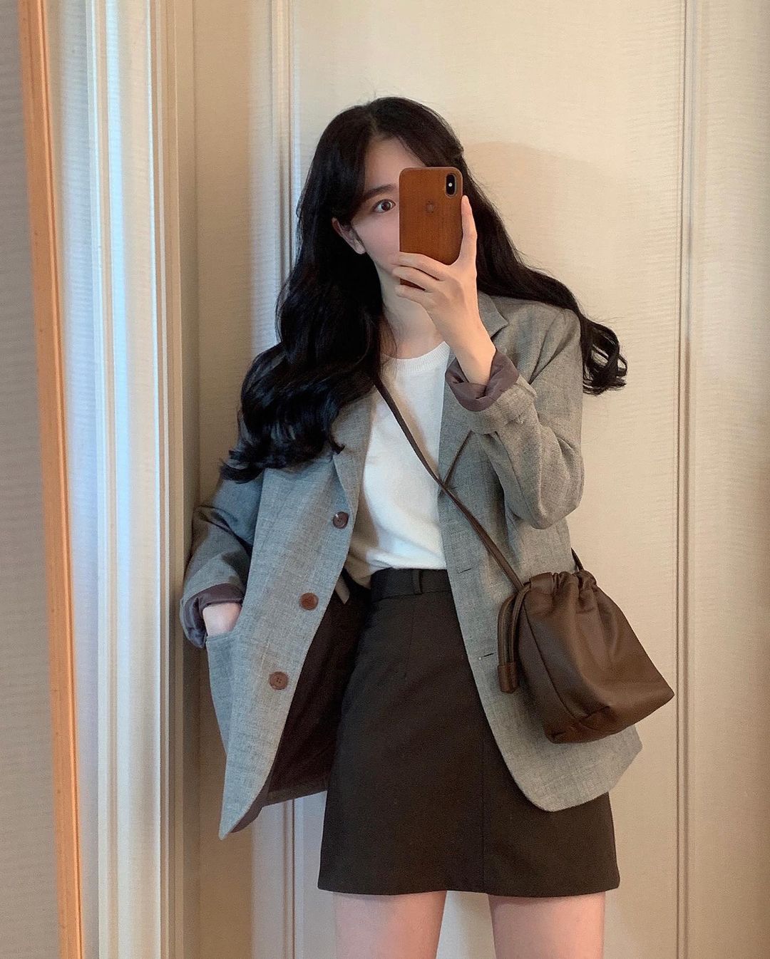 Korean ins retro single breasted business suit long sleeved suit