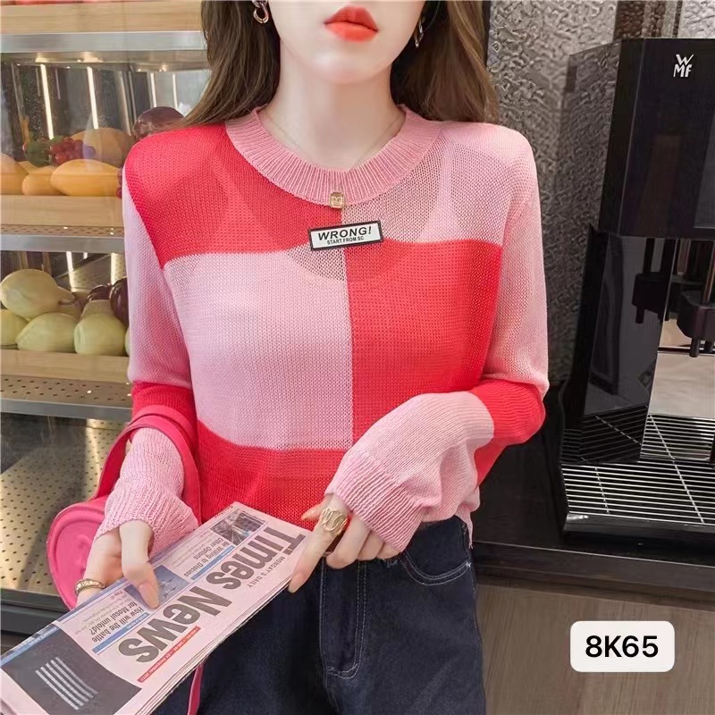 Pure desire unique chic sweet hot younger sister short money sunscreen knit smock is shoulder long sleeve female summer advanced design feeling top