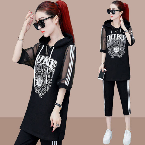 Summer leisure sports suit women's fat mm large women's 200jin loose short sleeve two piece sweater set