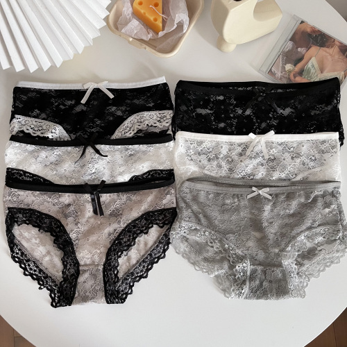 Real price 3 net lace underwear women's Japanese sexy shorts pure cotton crotch traceless breathable briefs