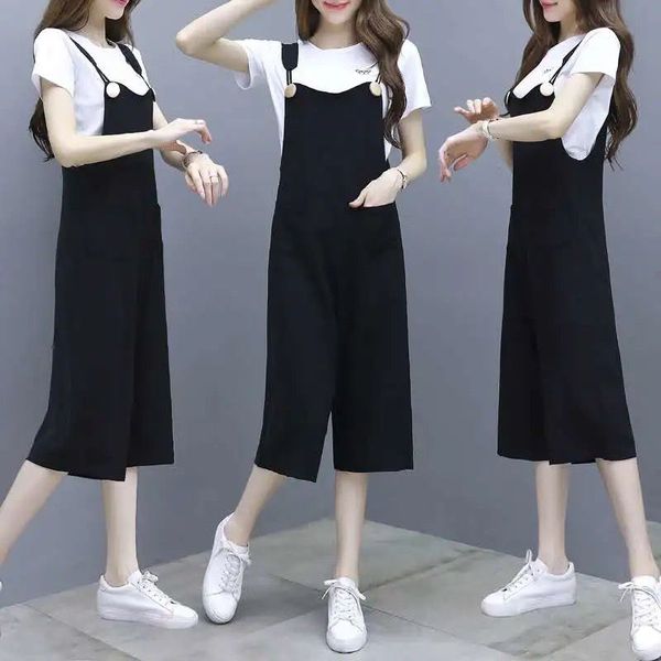 2021 summer clothes new fashion, foreign style, 7-point suspender Pants Set, female small and short, tall, with two-piece suit fashion