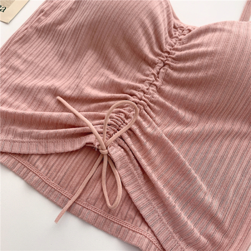 Real shot fashion navel short top ins sexy tie elegant drawstring Camisole for women's summer wear