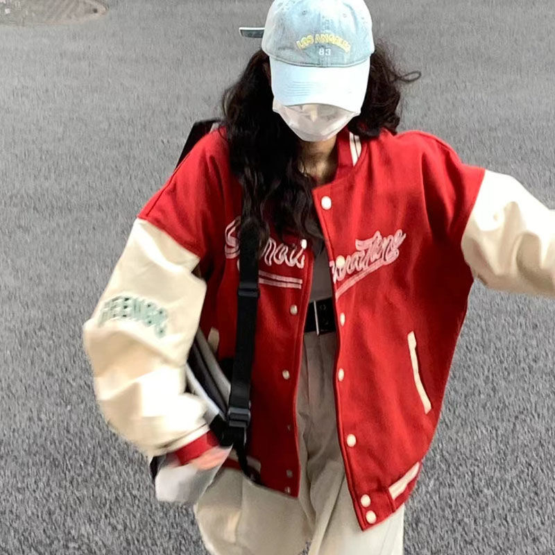 Spring and autumn new Korean version of the small fresh college style loose student all-match coat female hit color stitching jacket baseball uniform