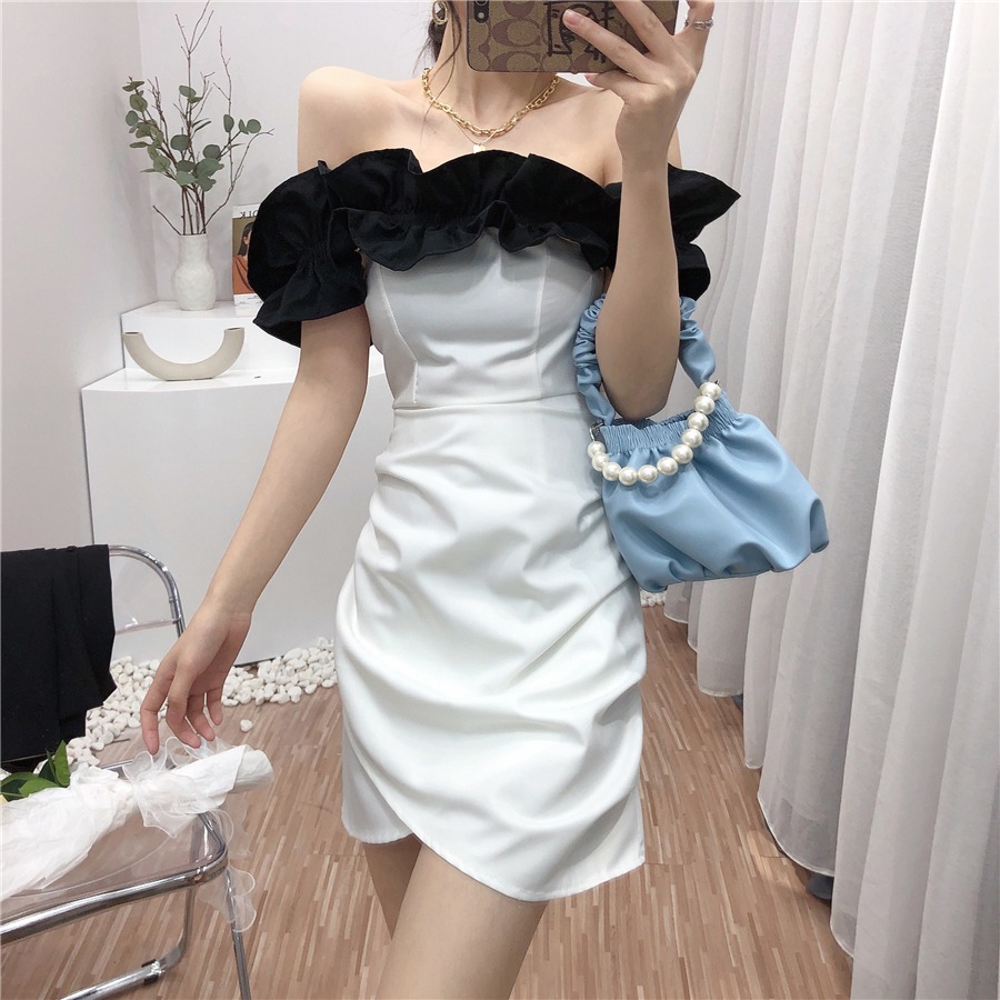 Sexy sleeveless off shoulder dress slim fit tight skirt with colored fishtail skirt