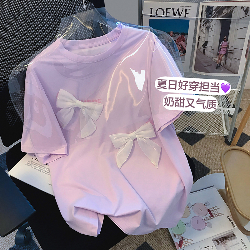 Official figure real price cotton 2022 new short sleeve T-shirt women's print + decoration