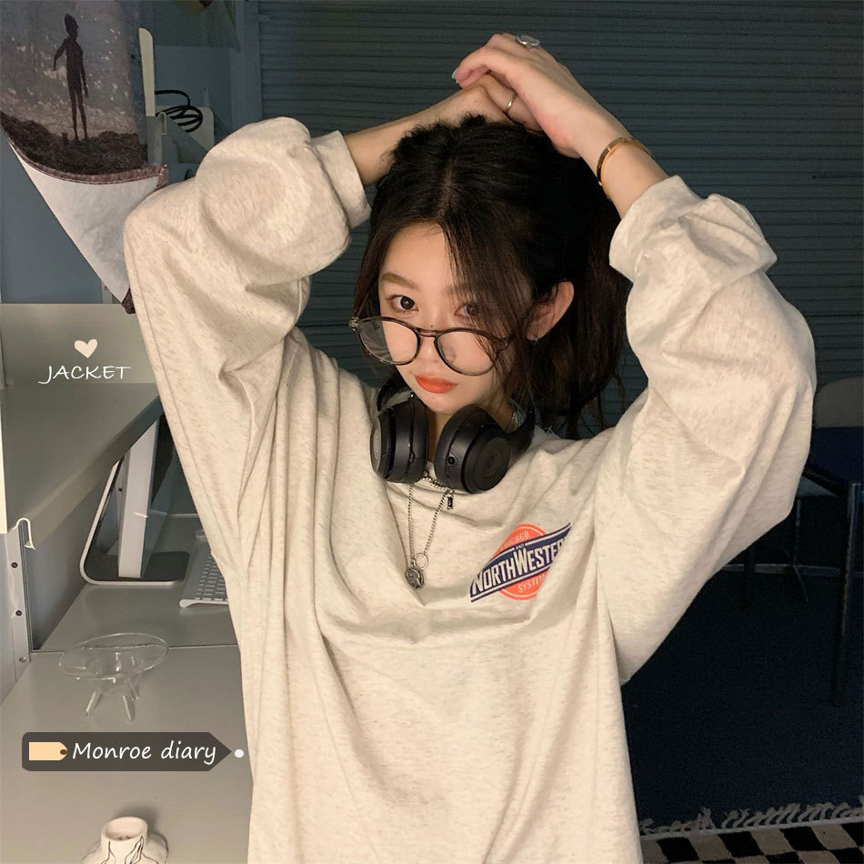 Cotton Alphabet Long Sleeve T-Shirt Women's Season New Korean Style Loose Thin Sweater