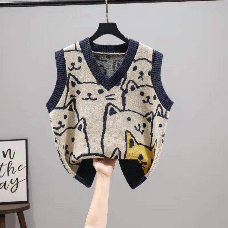 College style knitted vest women's autumn new style foreign style loose neck sweater vest vest jacket