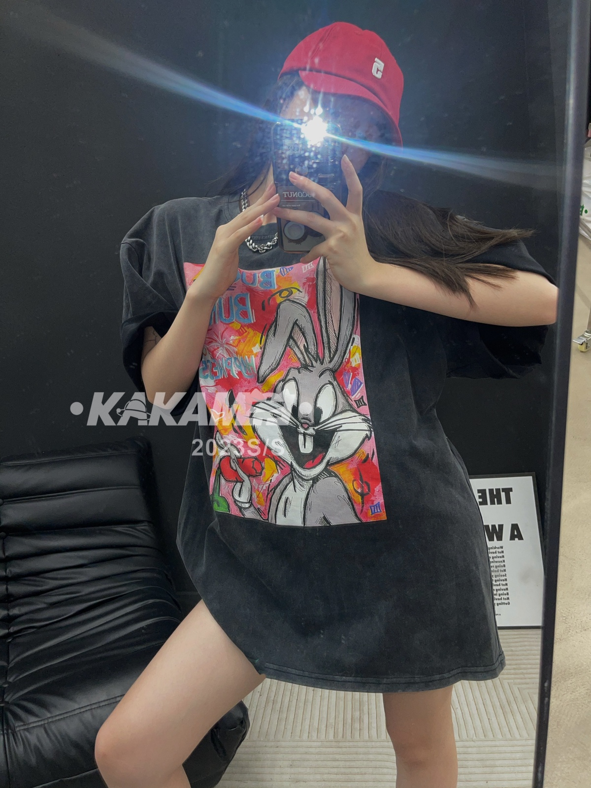 Dropped shoulder loose fit 200g combed cotton back edged short-sleeved T-shirt print