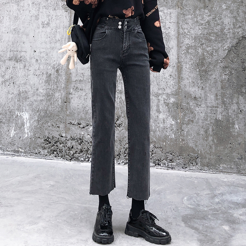Autumn new black small straight jeans women's Capris stretch thin high waisted Capris